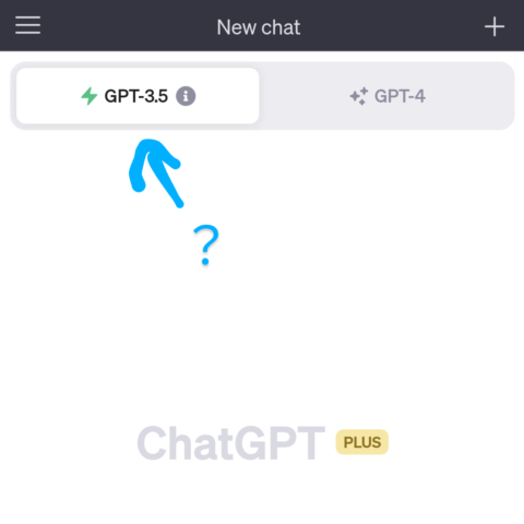 ChatGPTPlusのトップ画面。GPT3.5とGPT4が選択できます。