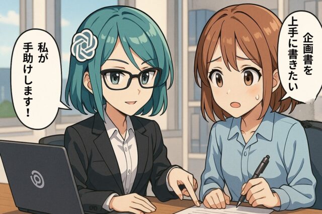 AI初心者に「上手な企画書生成」を手伝うChatGPTのイメージ画像