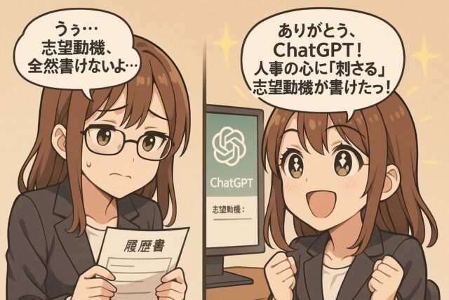 転職希望者がChatGPTを使用し、採用に繋がる志望動機を作成できたイメージ画像。