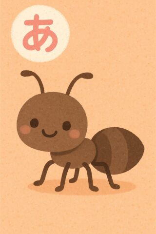 イラスト生成機能により「あ」の文字が入った蟻のイラスト。