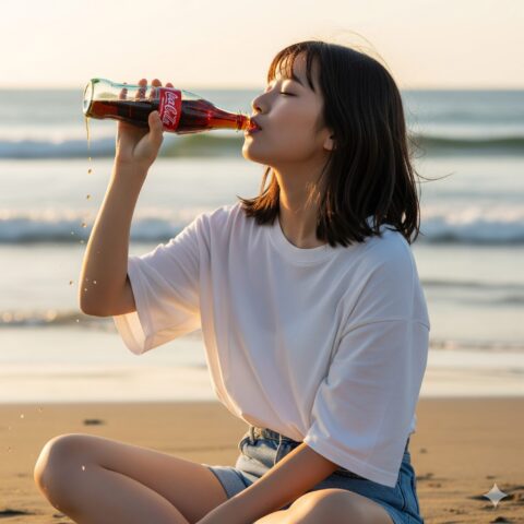Geminiで生成した「コーラを飲む女性」